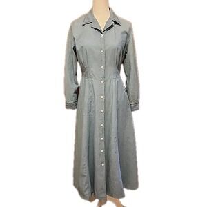 Vintage 90s Laura Ashley Midi Dress Chambray Denim Cottage Prairie Western Sz M